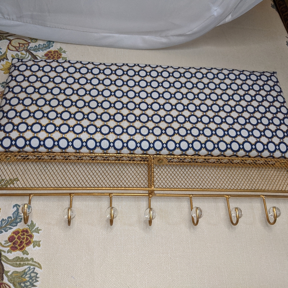 Upholstered wall key holder- Navy, gold & white